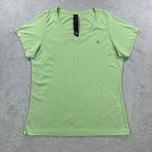 Haimont Activewear Shirt Women Large Lime Green Athletic V-Neck Short Sleeve Tee